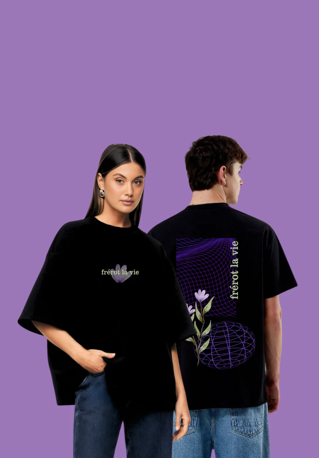 Frérot La Vie – Black Oversized Graphic T-Shirt (Front & Back Print)
