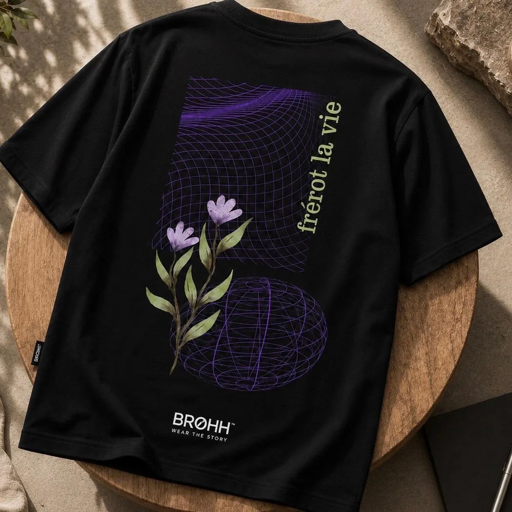 Frérot La Vie – Black Oversized Graphic T-Shirt (Front & Back Print)